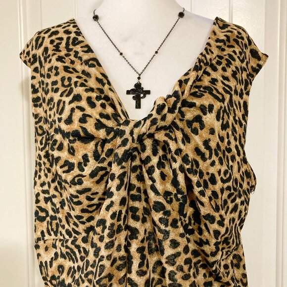PREMIERE COLLECTION Plus-size leopard print v-neck sleeveless shirt XL 1X 2X top - Picture 3 of 12